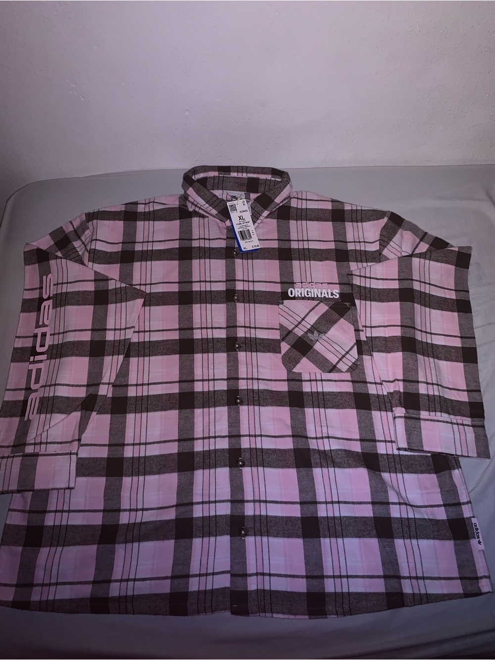Adidas Originals Flannel Long Sleeve Work Shirt Pink Plaid Size: XLarge